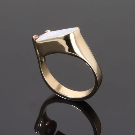 Opal Rings Geometric Inlaid with Pink Sapphire and .08ctw Diamonds