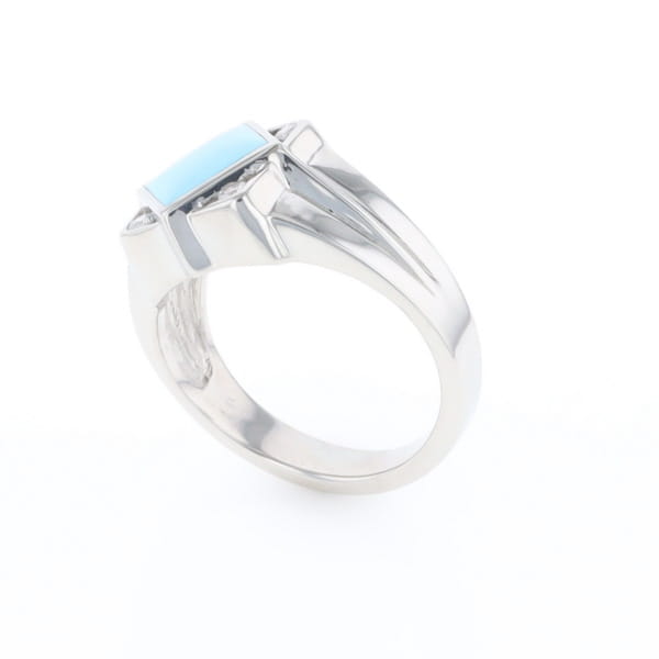 Natural Sleeping Beauty Turquoise ring diamond shape inlaid design with .16ctw round diamonds
