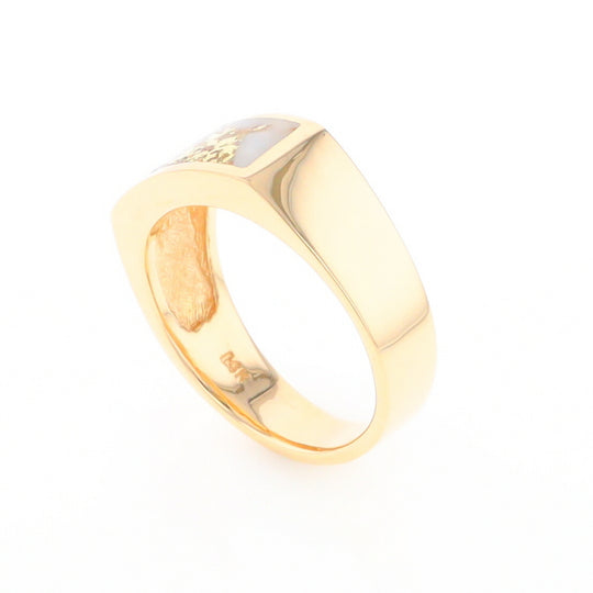 Gold Quartz Ring Rectangle Inlaid Design