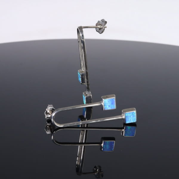 Opal Earrings Curved Bar Double Square Inlaid Ends Design Studs
