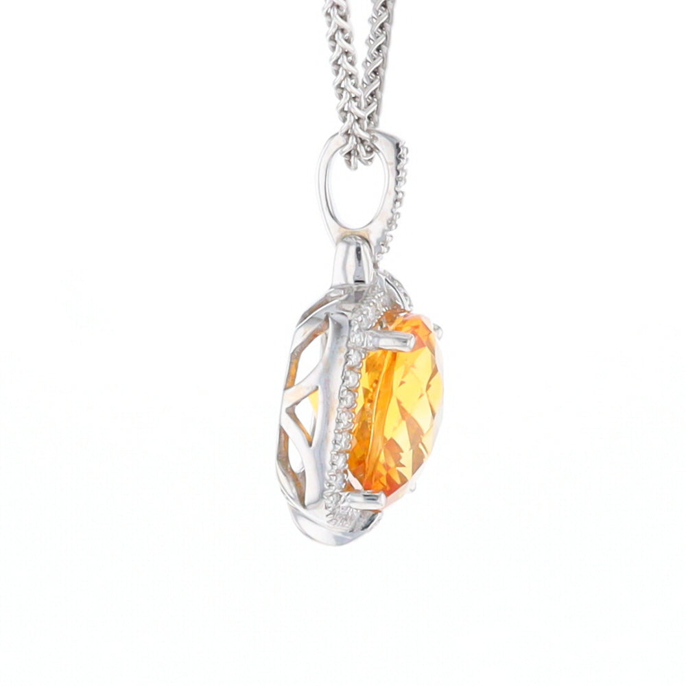 Checkered Citrine Diamond Halo Pendant