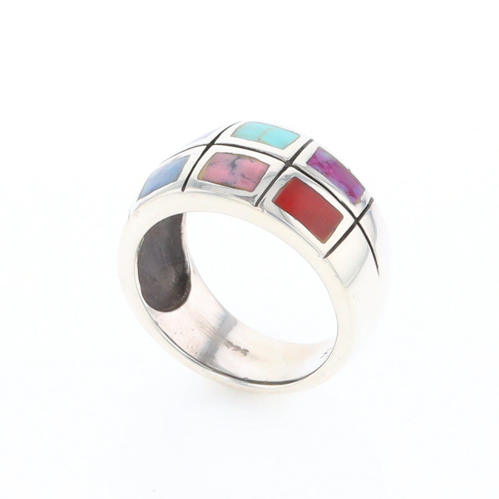 Native Silver Multi Stone Inlaid Ring