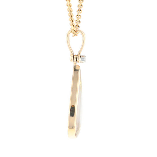 Gold Quartz Necklace Tear Drop Inlaid Pendant with .02ct Diamond