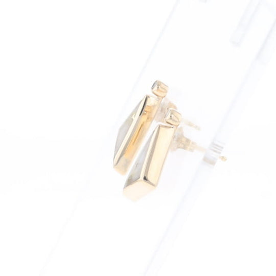 Gold Quartz Earrings Triangle Shape Inlaid with .04ct Round Diamonds - G2