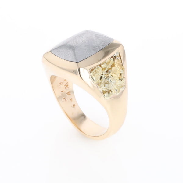 Meteorite Ring Double Side Natural Nuggets Rectangle Inlaid Center