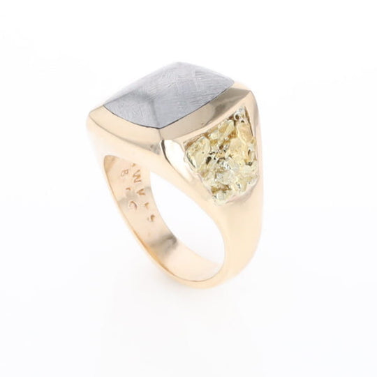 Meteorite Ring Double Side Natural Nuggets Rectangle Inlaid Center