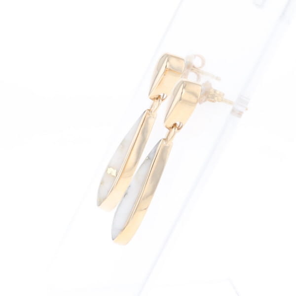 Gold Quartz Earrings Tear Drop Inlaid Design