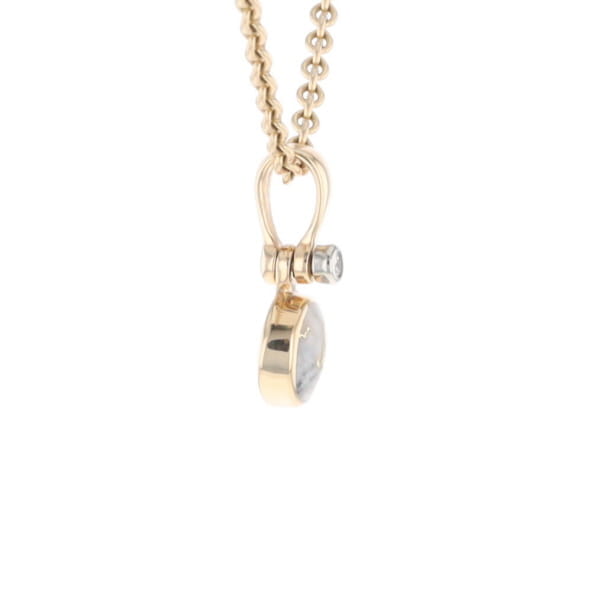 Gold Quartz Necklace Round Inlaid Pendant with .02ct Round Diamond