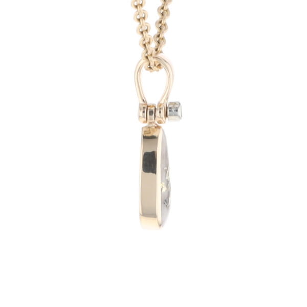 Gold Quartz Necklace Pear Shape Inlaid Pendant with .02ct Diamond