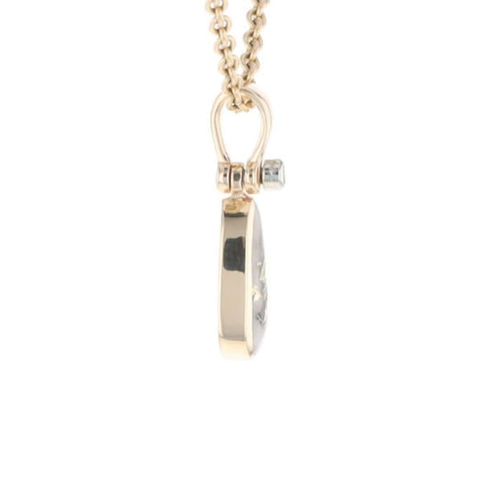 Gold Quartz Necklace Pear Shape Inlaid Pendant with .02ct Diamond