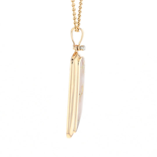 Gold Quartz Long Geometric Inlaid Pendant