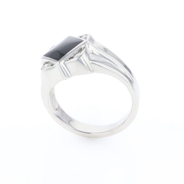 Natural onyx ring diamond shape inlaid design with .16ctw round diamonds
