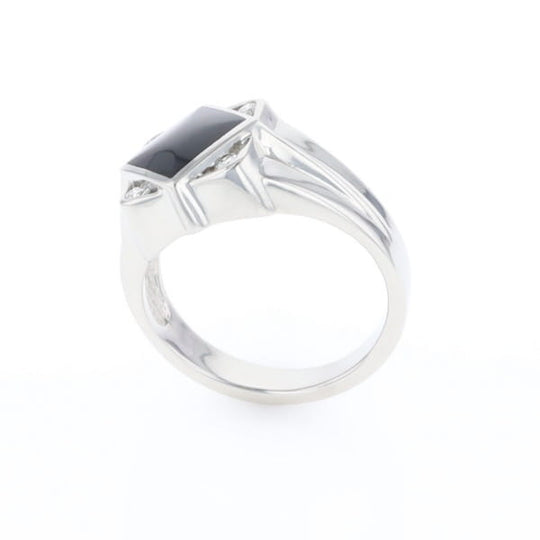 Natural onyx ring diamond shape inlaid design with .16ctw round diamonds