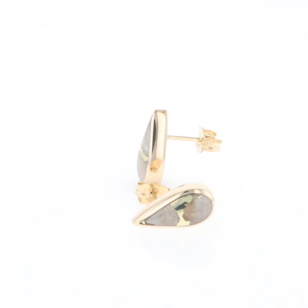Gold Quartz Earrings Tear Drop Inlaid Studs