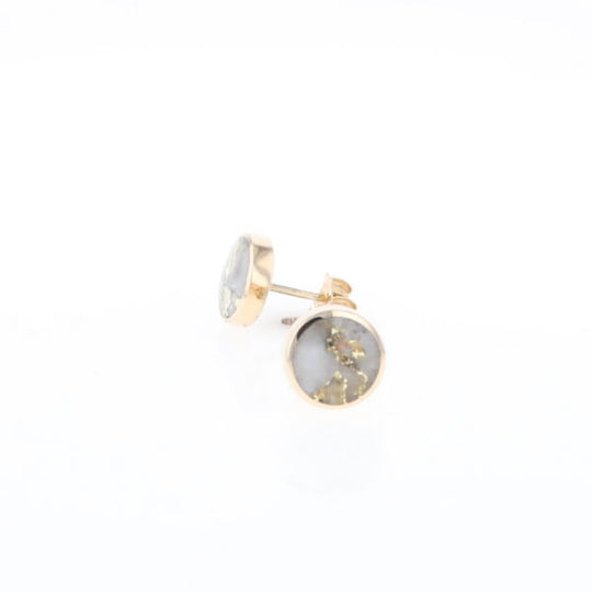 Gold Quartz Earrings 9mm Round Inlaid Studs - G2