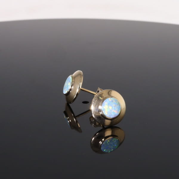 Opal Earrings Round Inlaid Design Studs