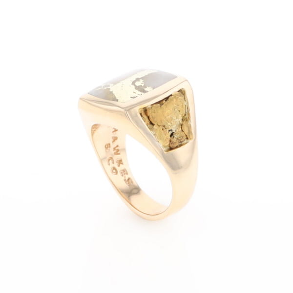 Gold Quartz Ring Double Side Natural Nuggets Rectangle Inlaid Center G1