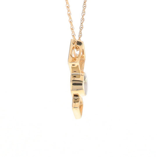 Gold Quartz Round Inlay Double Diamond Design Pendant