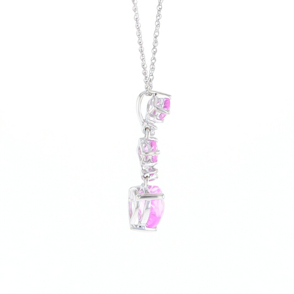 Synthetic Pink Sapphire Dangle Heart Necklace