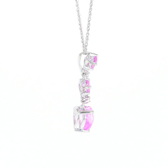 Synthetic Pink Sapphire Dangle Heart Necklace