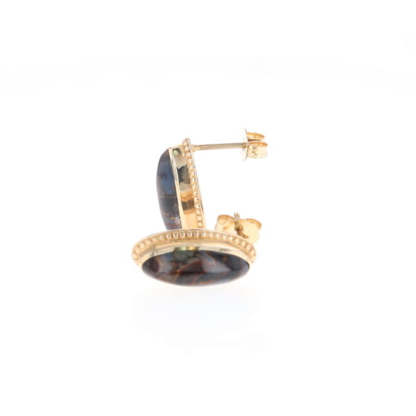 Natural pietersite oval inlaid milgrain earrings