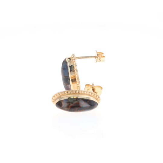 Natural pietersite oval inlaid milgrain earrings