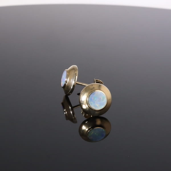 Opal Earrings Round Inlaid Design Studs