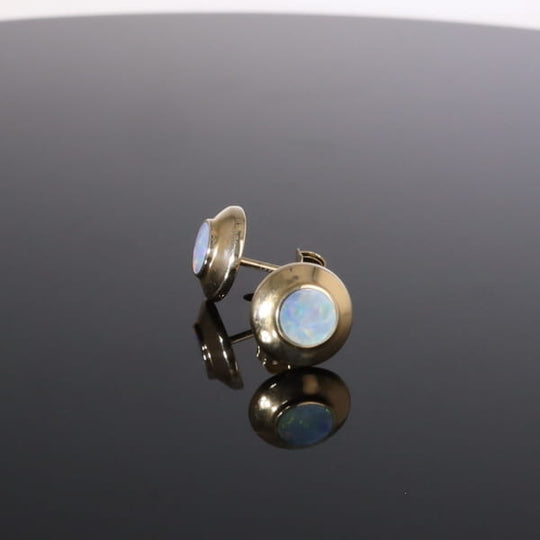 Opal Earrings Round Inlaid Design Studs