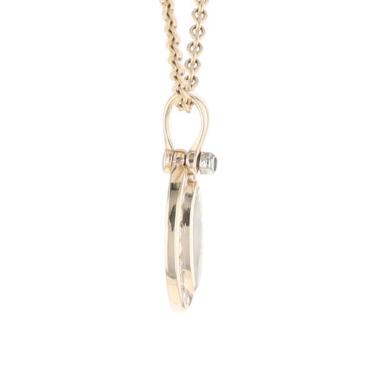 Gold Quartz Pendant Oval Inlaid with .22ctw Round Diamonds Halo (G1)