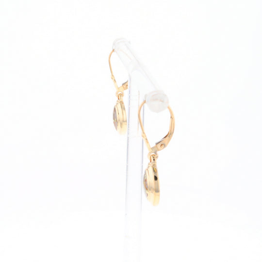 Gold Quartz Earrings Oval Inlaid Design Lever Backs - G2