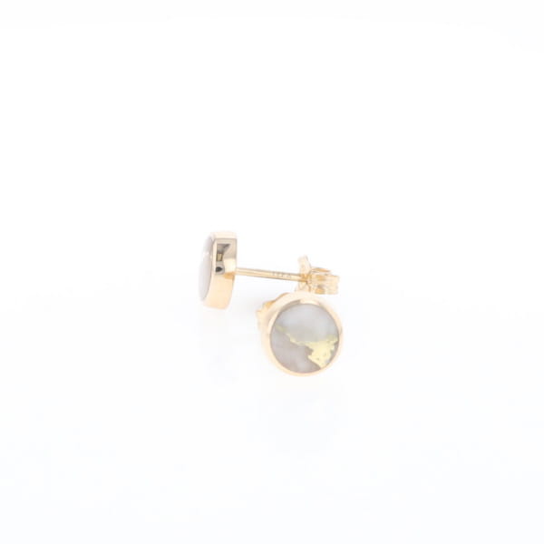 Gold Quartz Earrings Round Inlaid Studs