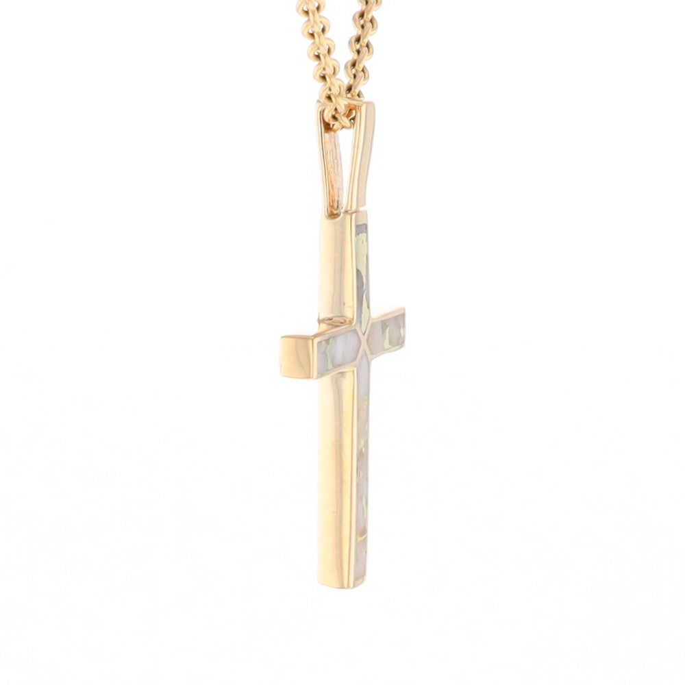 Gold Quartz Necklace 4 Section Inlaid Design Cross Pendant