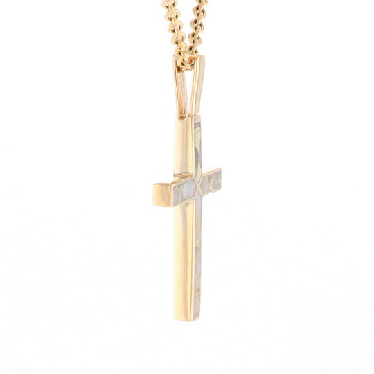 Gold Quartz Necklace 4 Section Inlaid Design Cross Pendant