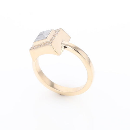Meteorite Ring Square Inlaid Halo .14ctw Diamonds Design