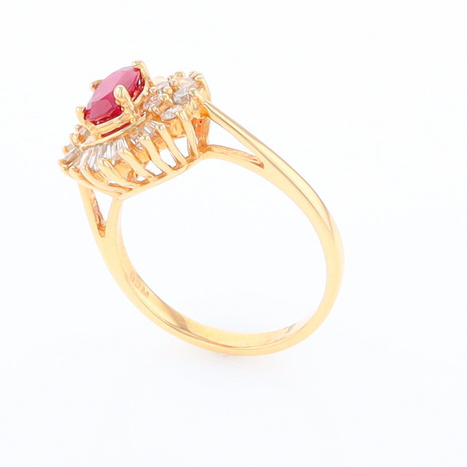 Oval Ruby Ring with Mixed Diamond Halo