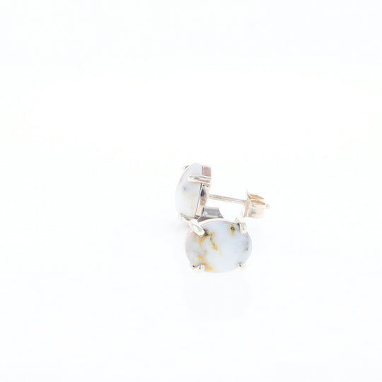 Gold Quartz Cabochon Stud Earrings