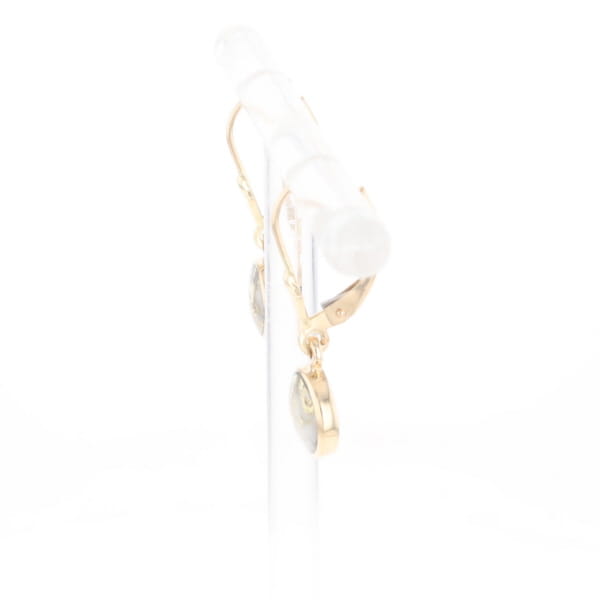 Gold Quartz Earrings Round Inlaid Design Lever Backs