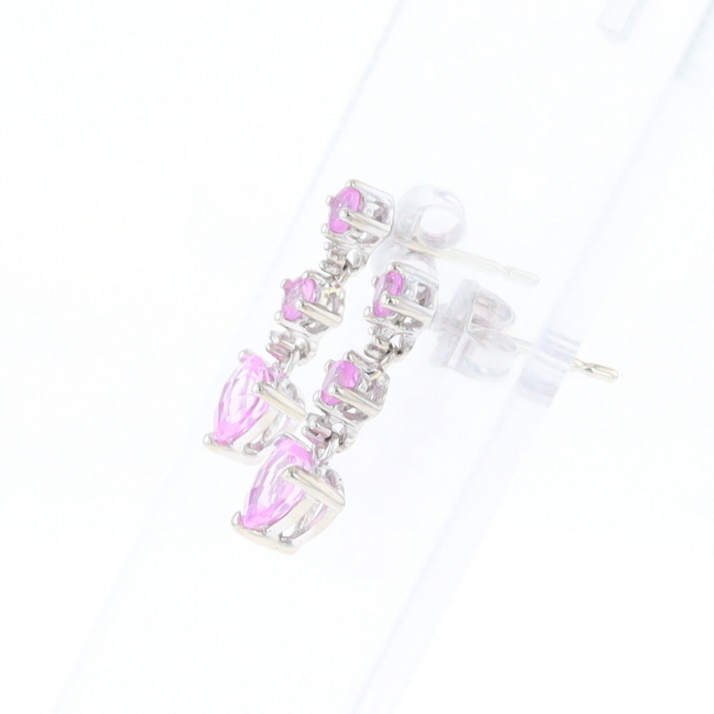 Synthetic Pink Sapphire Dangle Heart Earrings