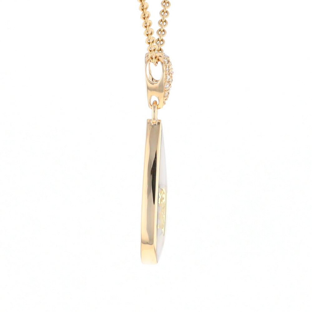 Gold Quartz Necklace, Tear Drop Inlaid Design with 0.11ctw Diamond Pave Pendant G2