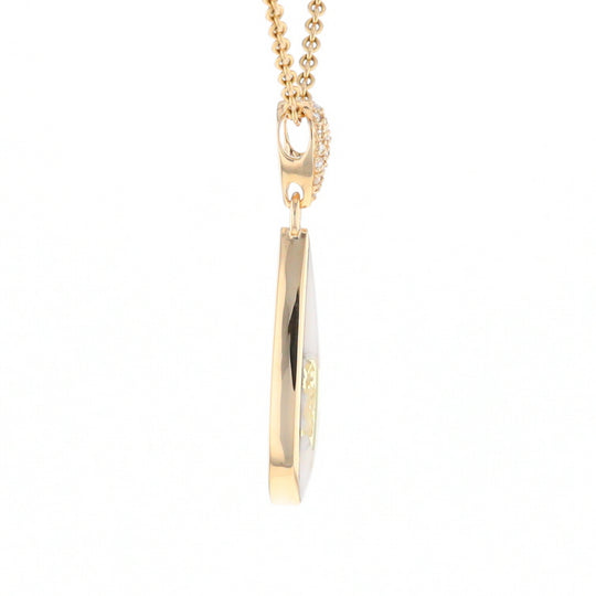 Gold Quartz Necklace, Tear Drop Inlaid Design with 0.11ctw Diamond Pave Pendant G2