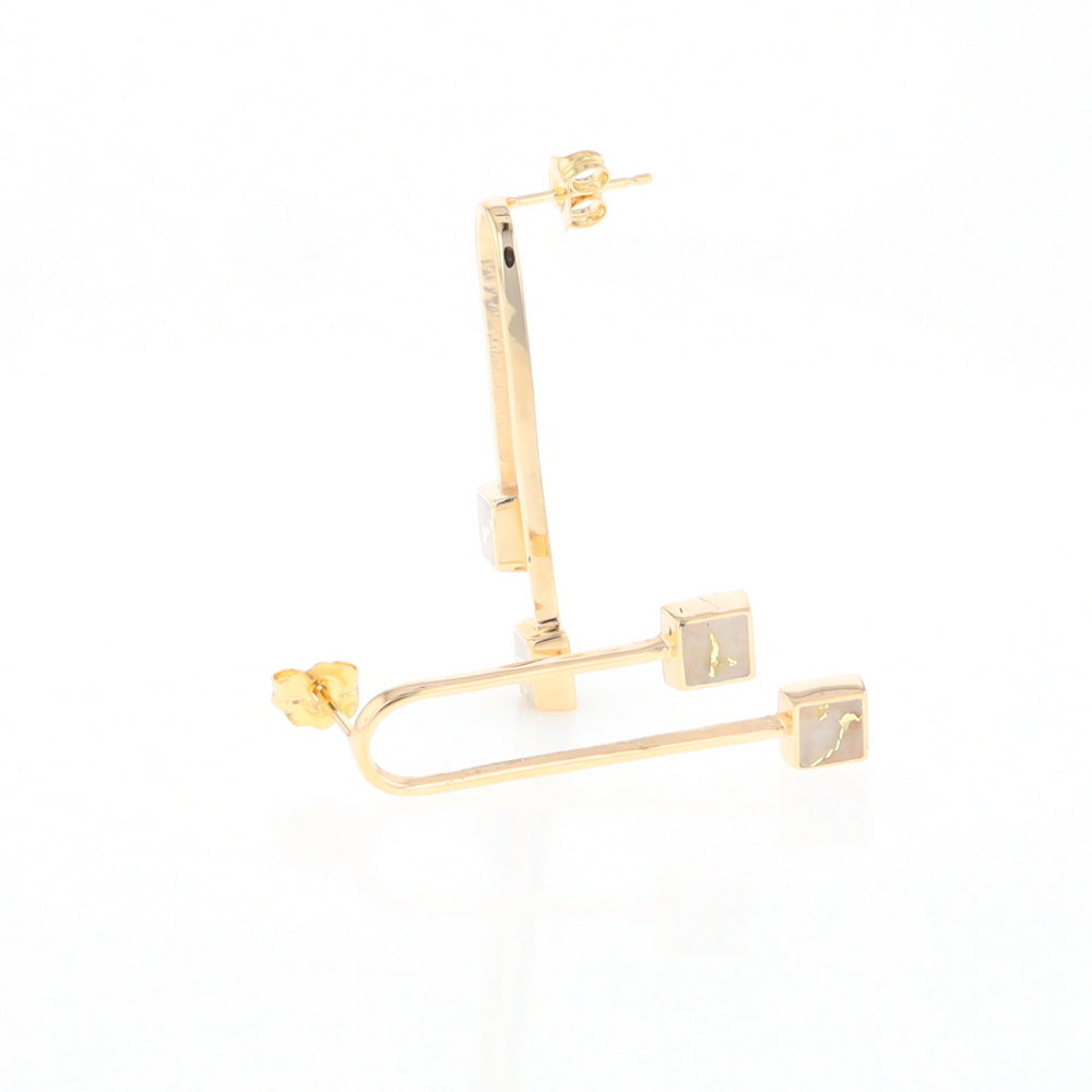 Gold Quartz Double Square Curved Bar Earrings - G2