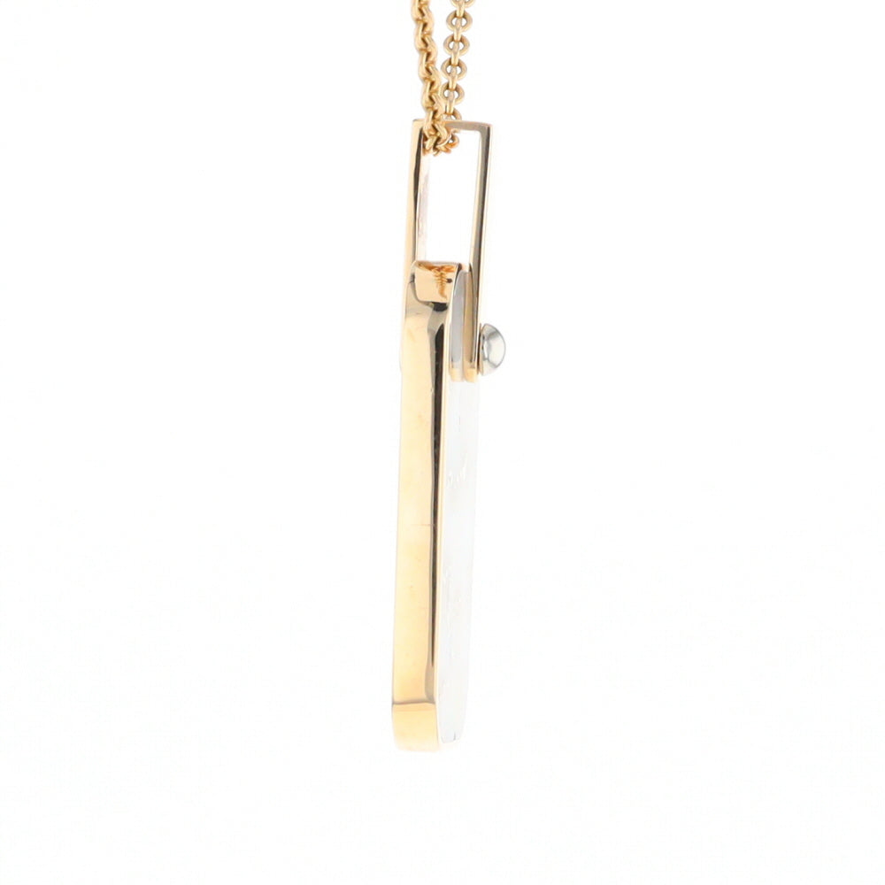 Gold Quartz Necklace Dog Tag Double Sided Inlaid Cross Pendant