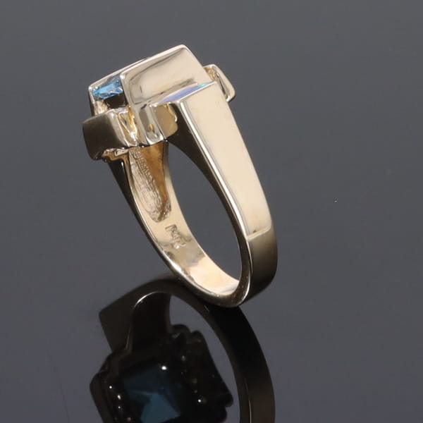 Opal Rings Inlaid Sides Swiss Blue Topaz Center with .24ctw Diamonds