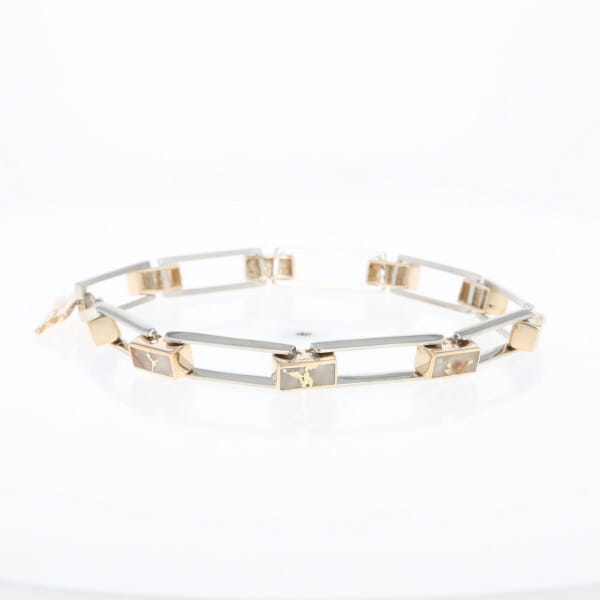 Gold Quartz Bracelet Rectangle Link Inlaid with Toggle Clasp G2