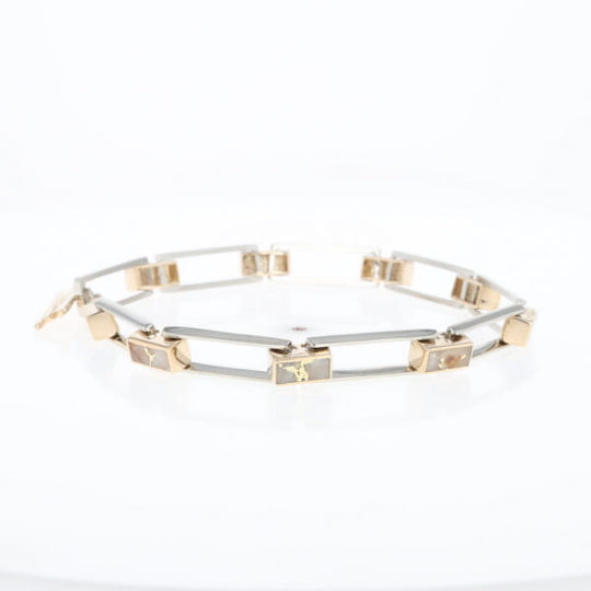 Gold Quartz Bracelet Rectangle Link Inlaid with Toggle Clasp G2