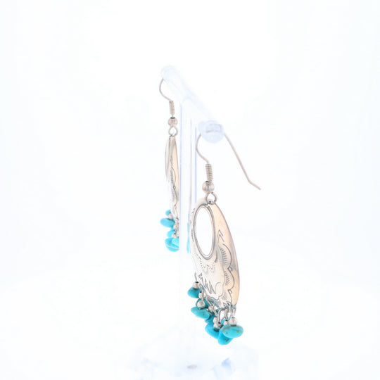 Stamped Silver Hook Earrings with Turquoise Dangles