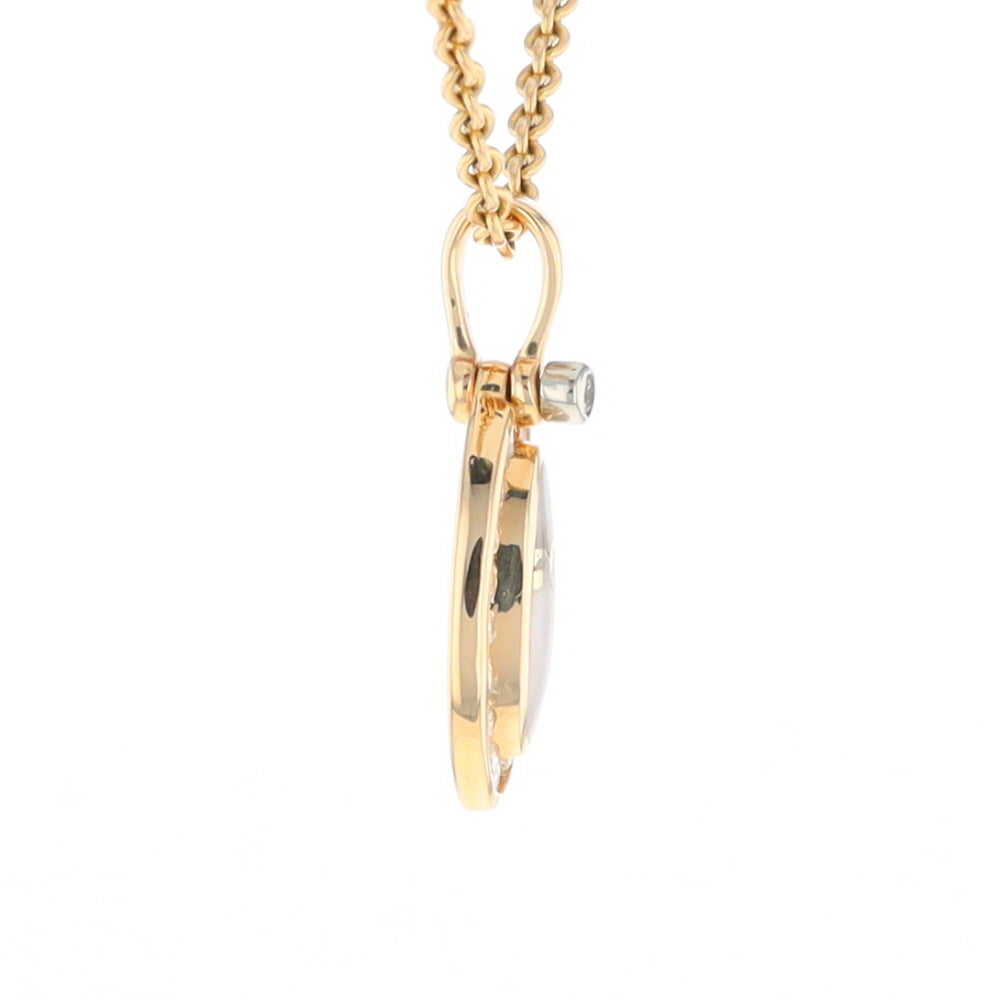 Gold Quartz Pendant Oval Inlaid with .22ctw Round Diamonds Halo