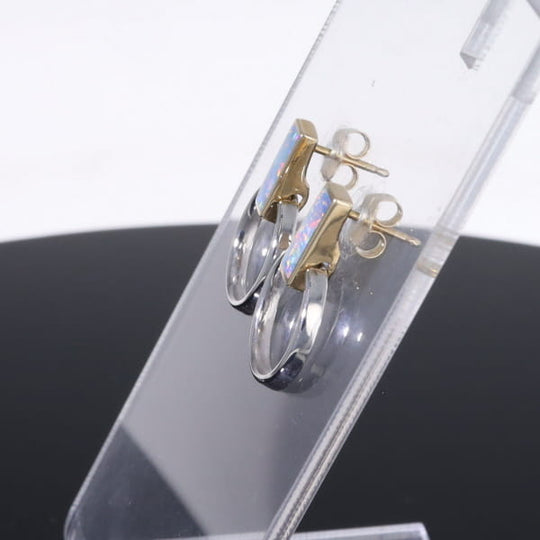 Opal Earrings Rectangle Inlaid Knocker Design Studs