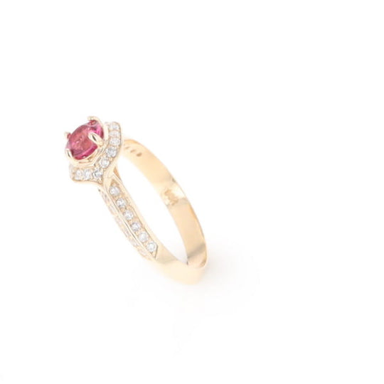Peaked Halo Pink Tourmaline & Diamond Engagement Ring
