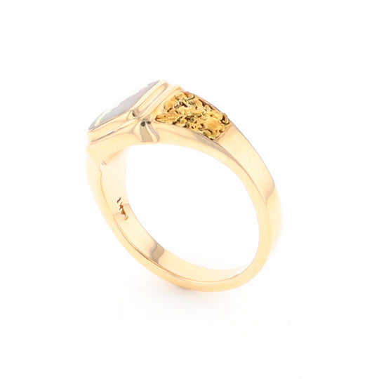 Gold Quartz Ring Square Inlaid Design Double Natural Nugget Sides